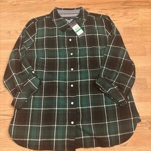 Tommy Hilfiger Women Green Black White Plaid Button Up Shirt Size NWT Long Sleev